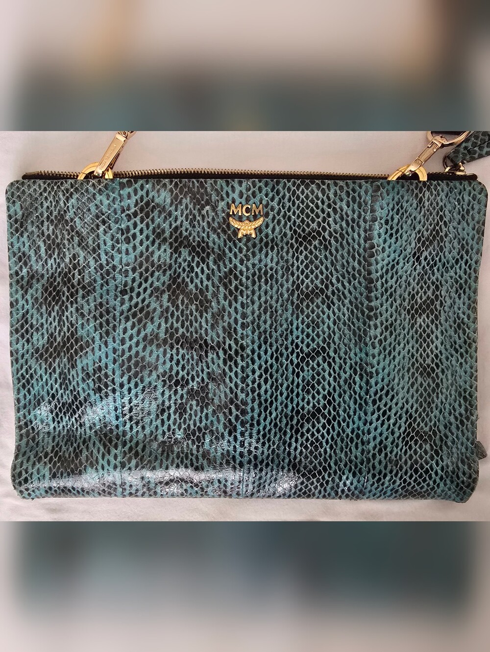 Made In Italy MCM Teal Snakeskin 2-way Clutch